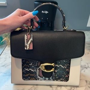 Coach Tabby Top Handle in Colorblock Leather and Snakeskin